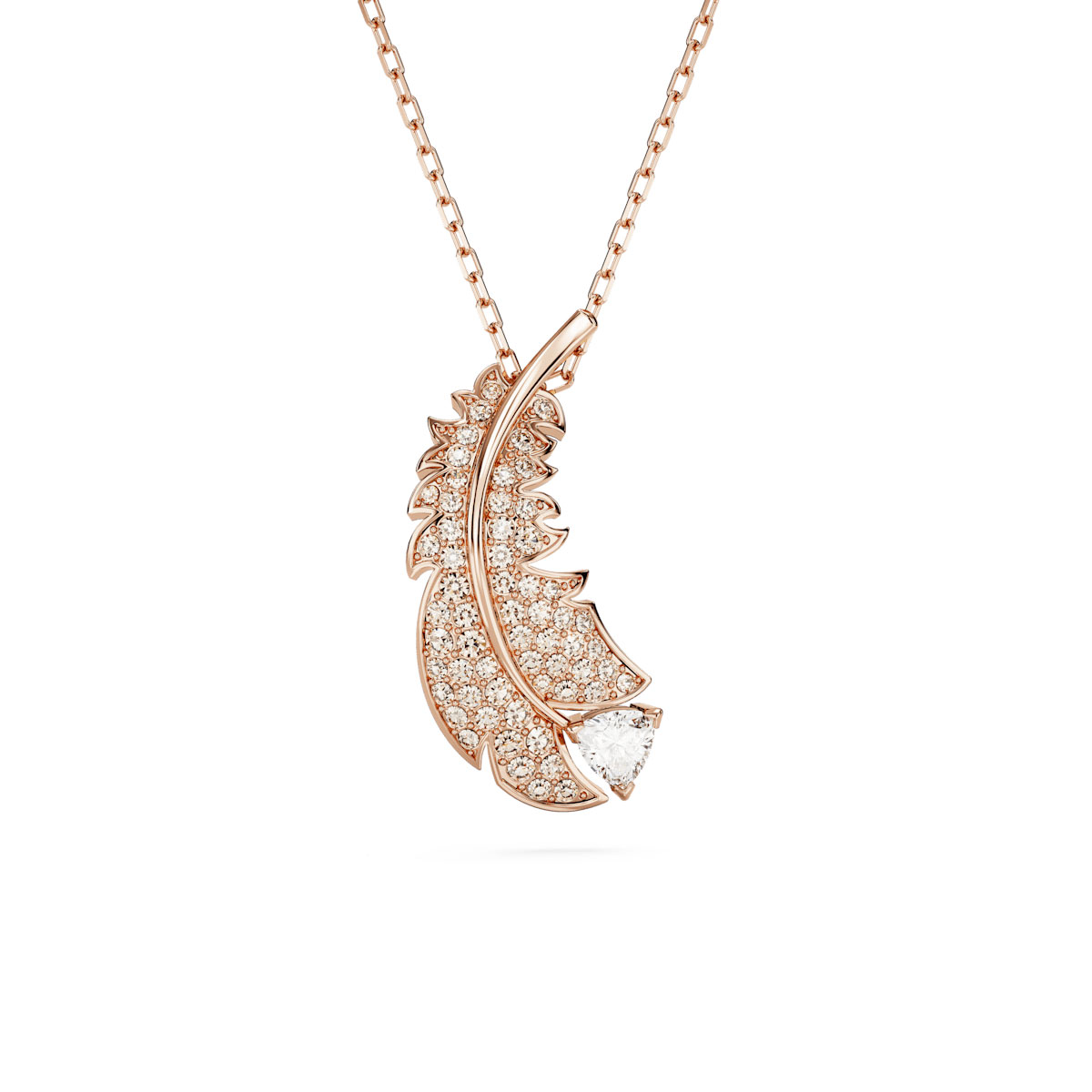 Swarovski Nice pendant, Feather, White, Rose gold