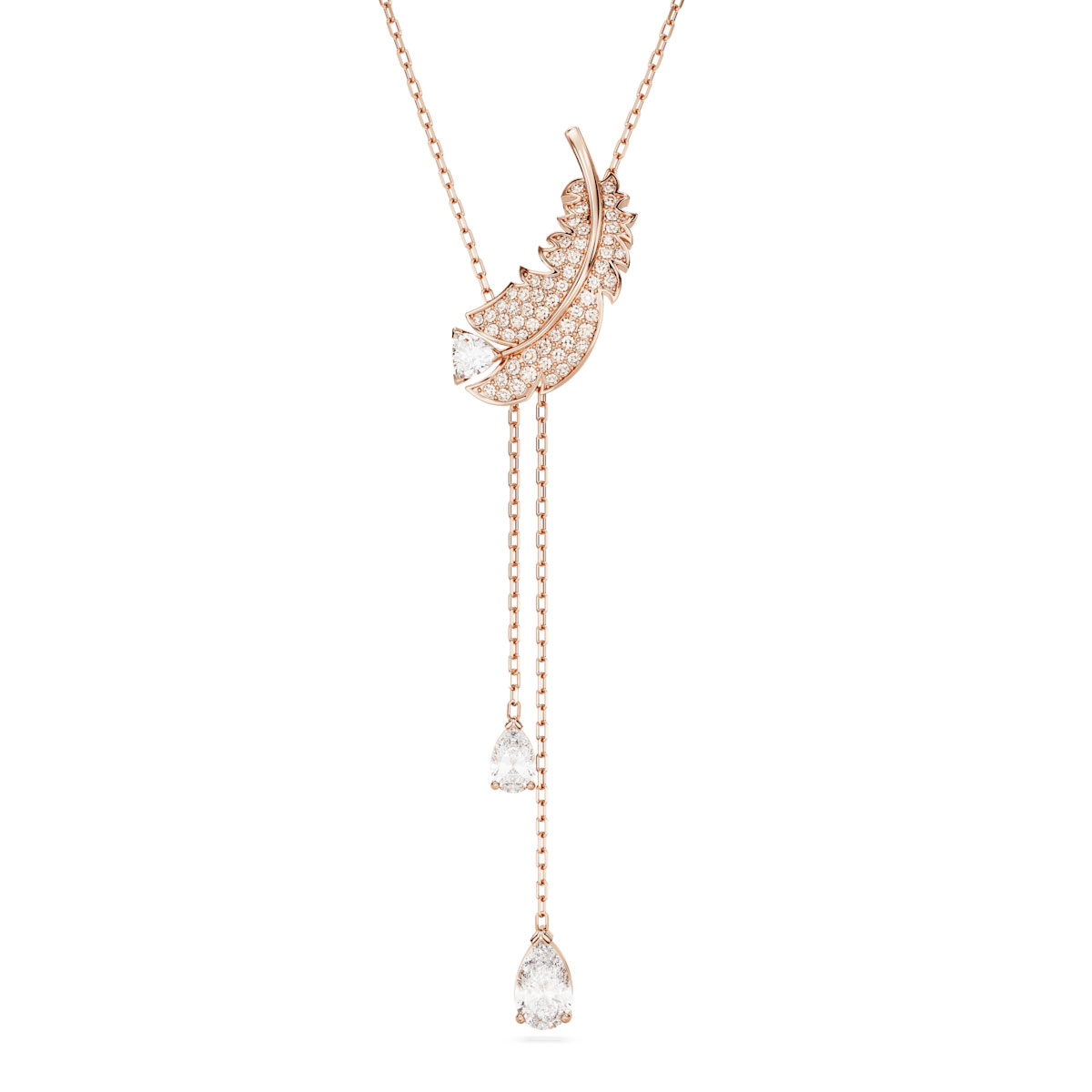 Swarovski Nice Y pendant, Feather, White, Rose gold