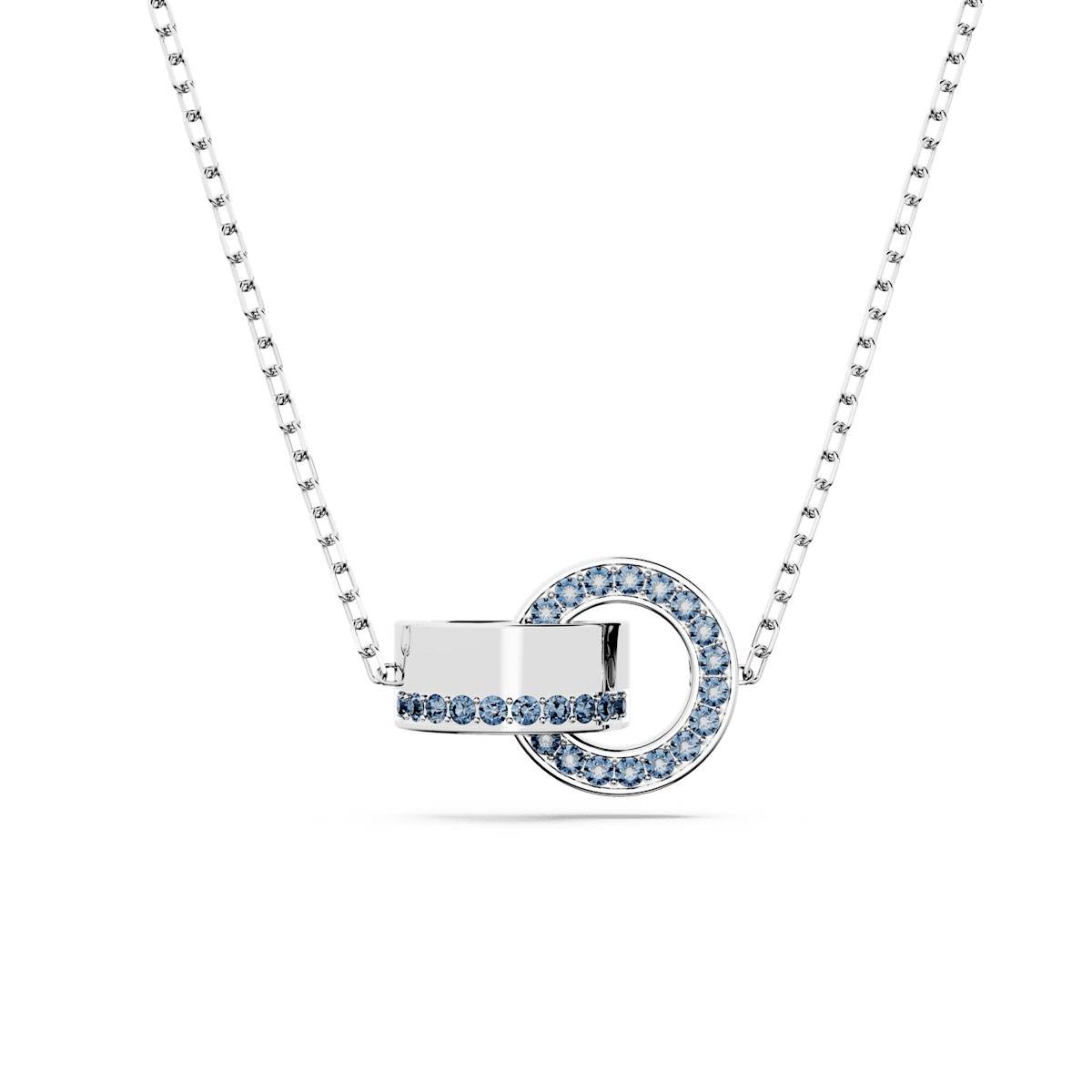 Swarovski Hollow pendant, Interlocking loop, Blue, Rhodium