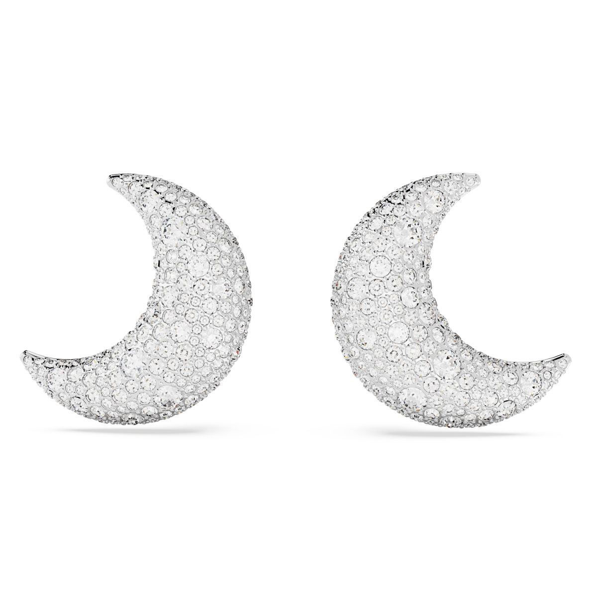 Swarovski Luna clip earrings, Moon, White, Rhodium