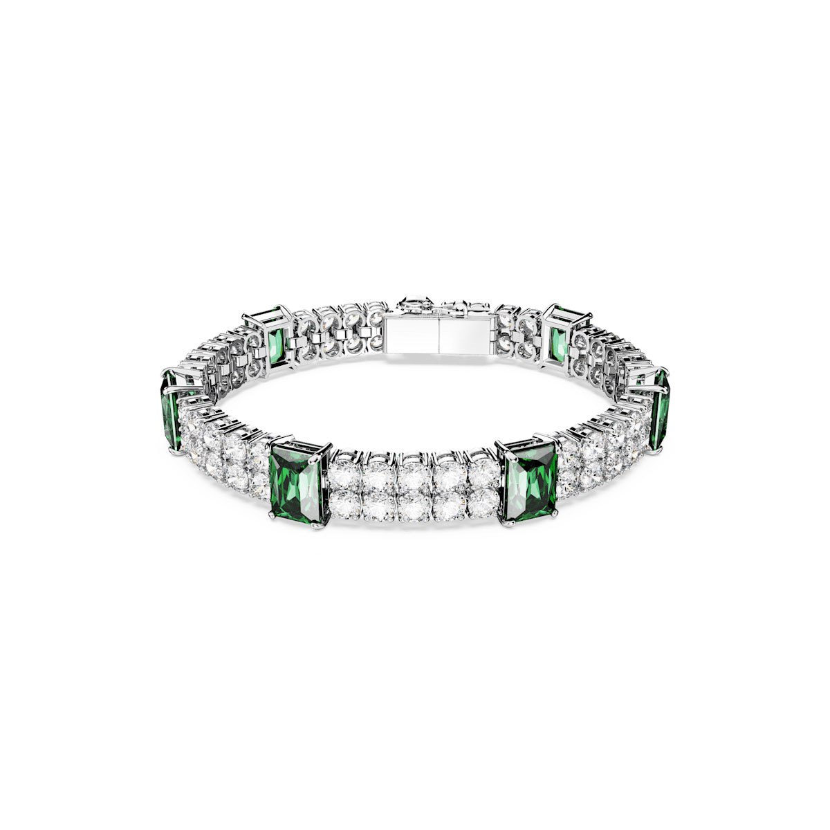 Swarovski Matrix Tennis bracelet, Mixed cuts, Green, Rhodium M