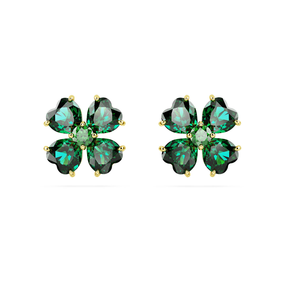 Swarovski Idyllia stud earrings, Clover, Green, Gold