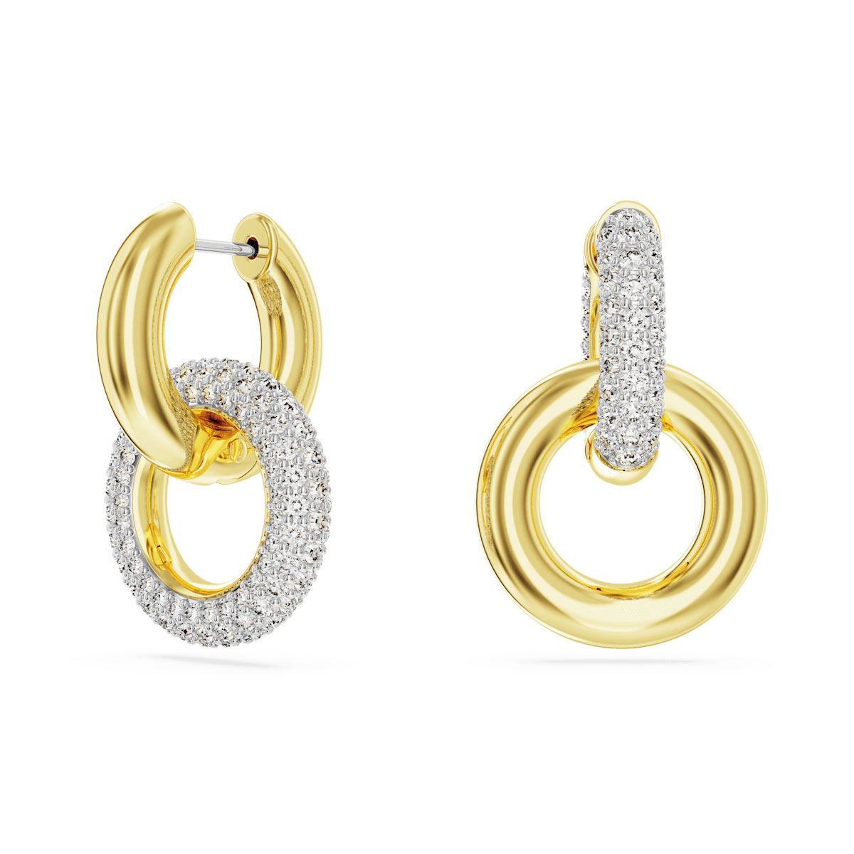 Swarovski Dextera hoop earrings, Asymmetrical design, Interlocking loop, White, Gold