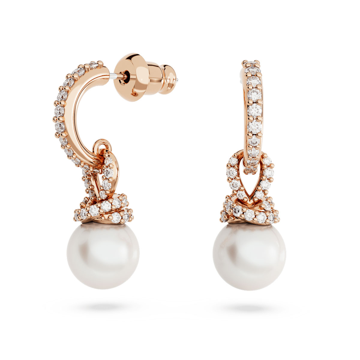 Swarovski Originally Crystal and Pearl Rose Gold Drop Pierced Earrings, Pair