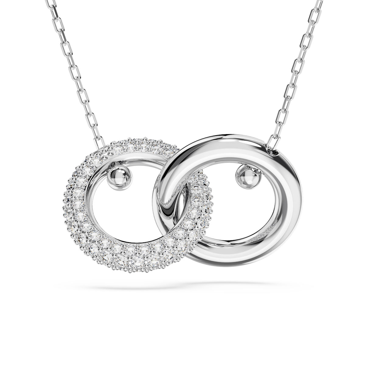 Swarovski Dextera pendant, Interlocking loop, White, Rhodium