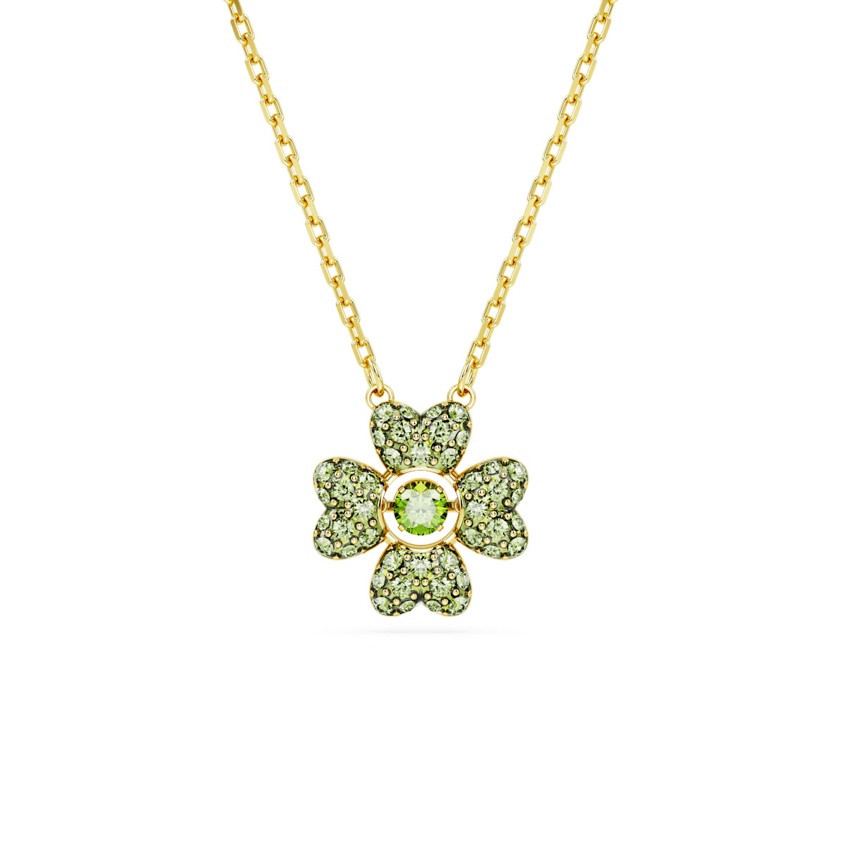 Swarovski Idyllia pendant, Clover, Green, Gold