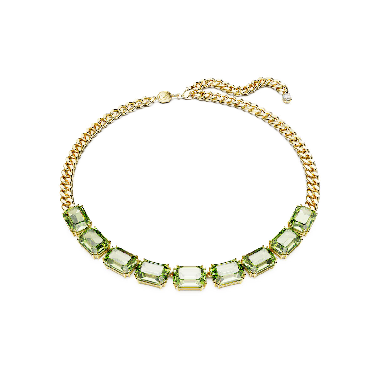 Swarovski Millenia necklace, Octagon cut, Green, Gold