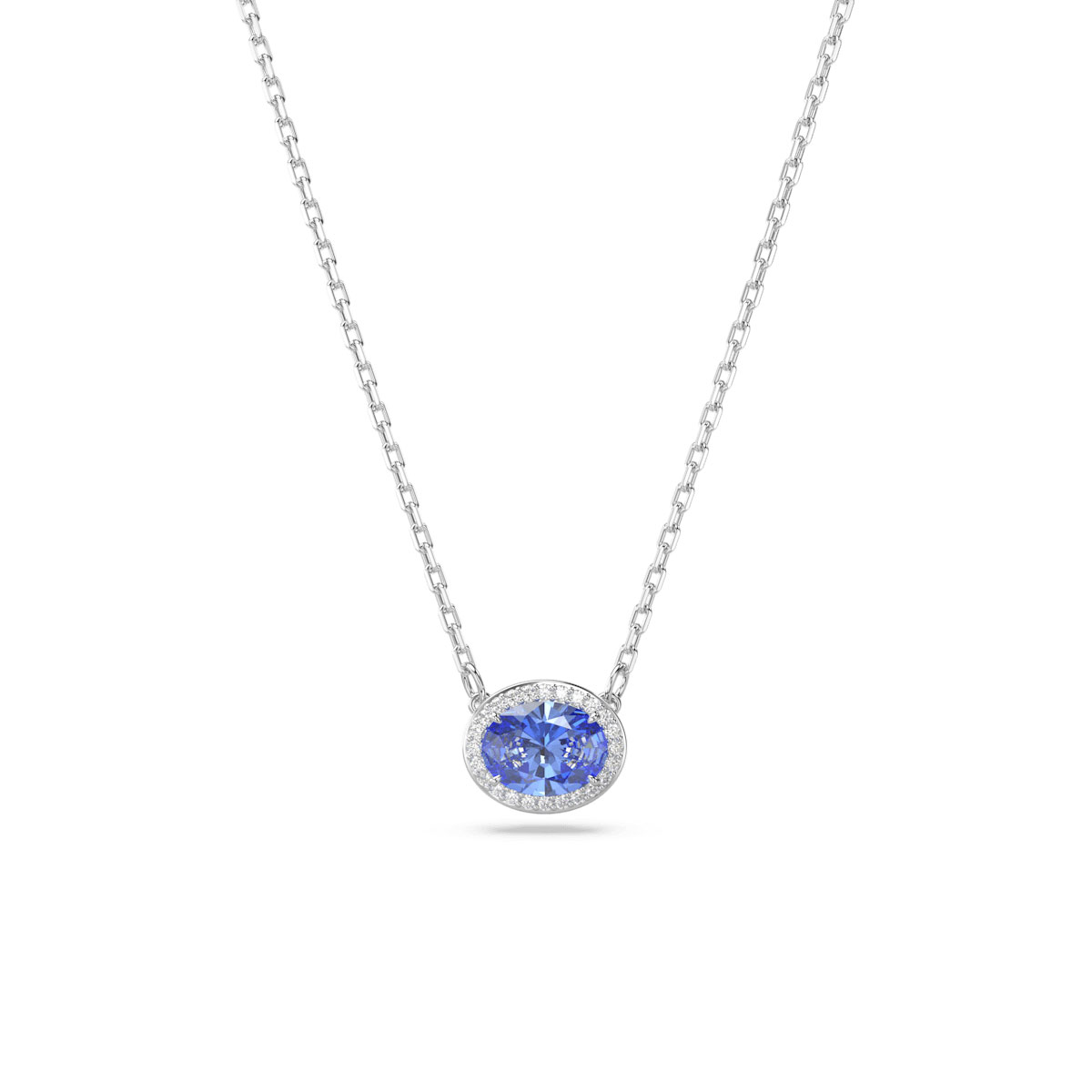 Swarovski Constella Oval Blue Crystal and Rhodium Pendant Necklace