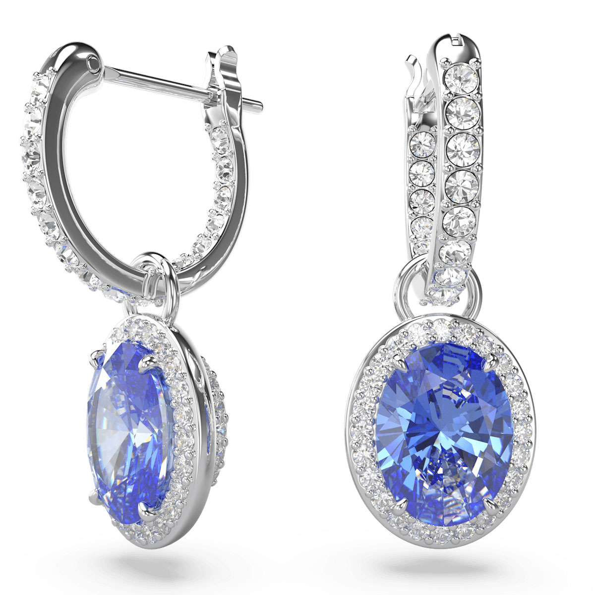 Swarovski Constella drop earrings, Oval cut, Blue, Rhodium