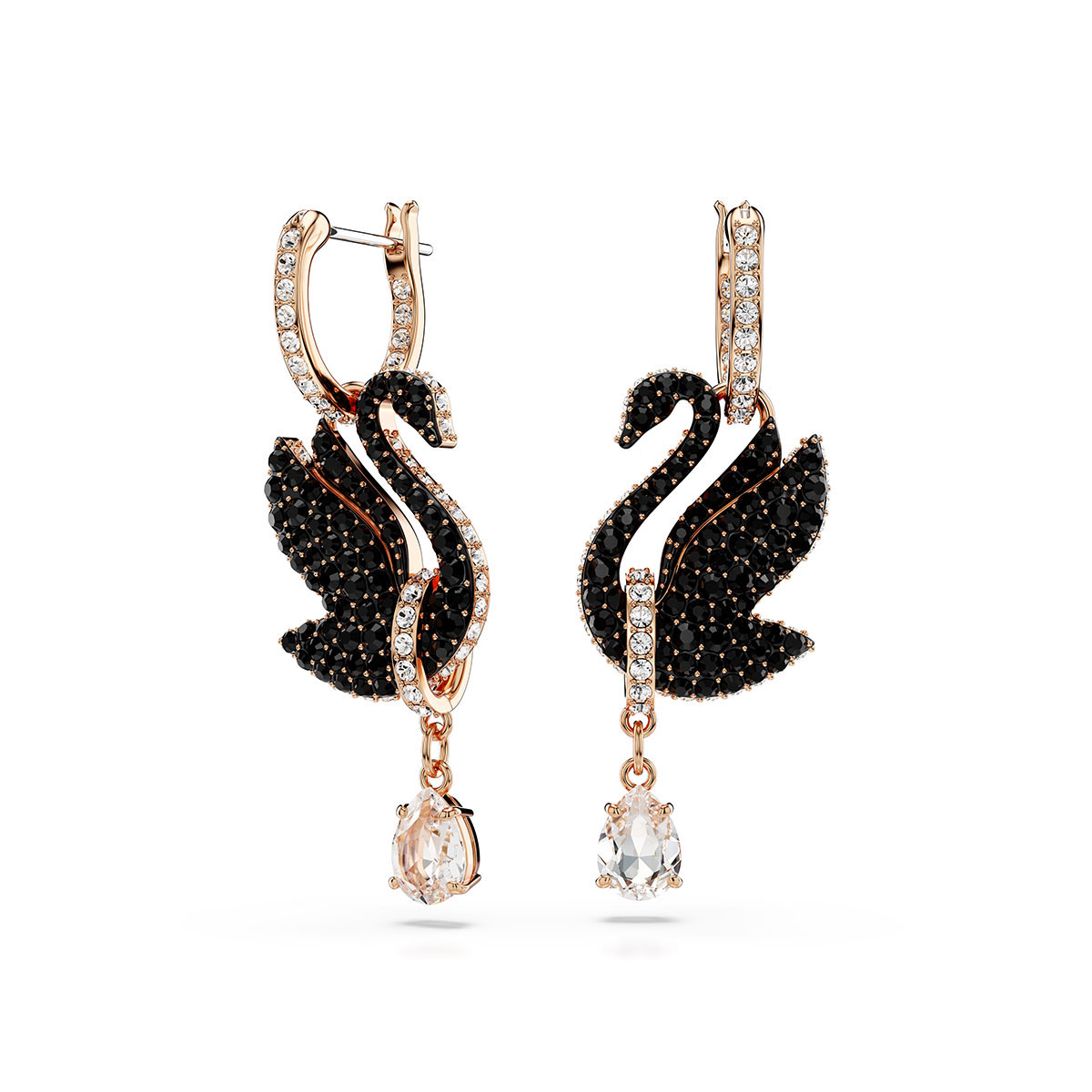 Swarovski Swarovski Iconic Swan drop earrings, Swan, Black, Rose gold-tone plated