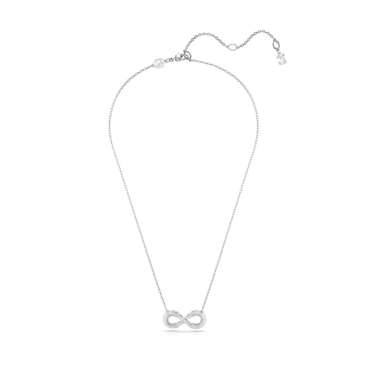 Swarovski Hyperbola pendant, Infinity, White, Rhodium plated