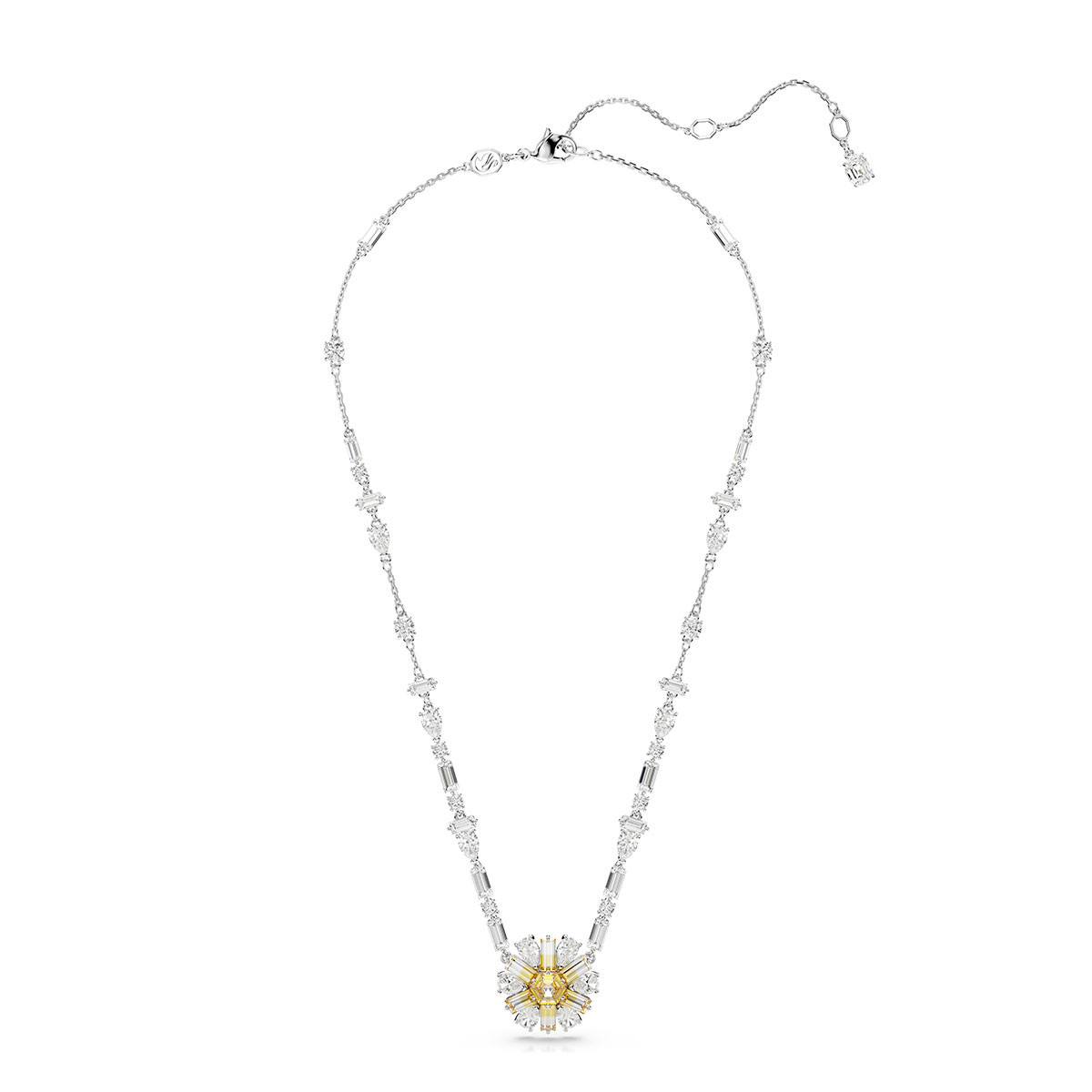 Swarovski Idyllia necklace, Flower, Yellow, Rhodium plated