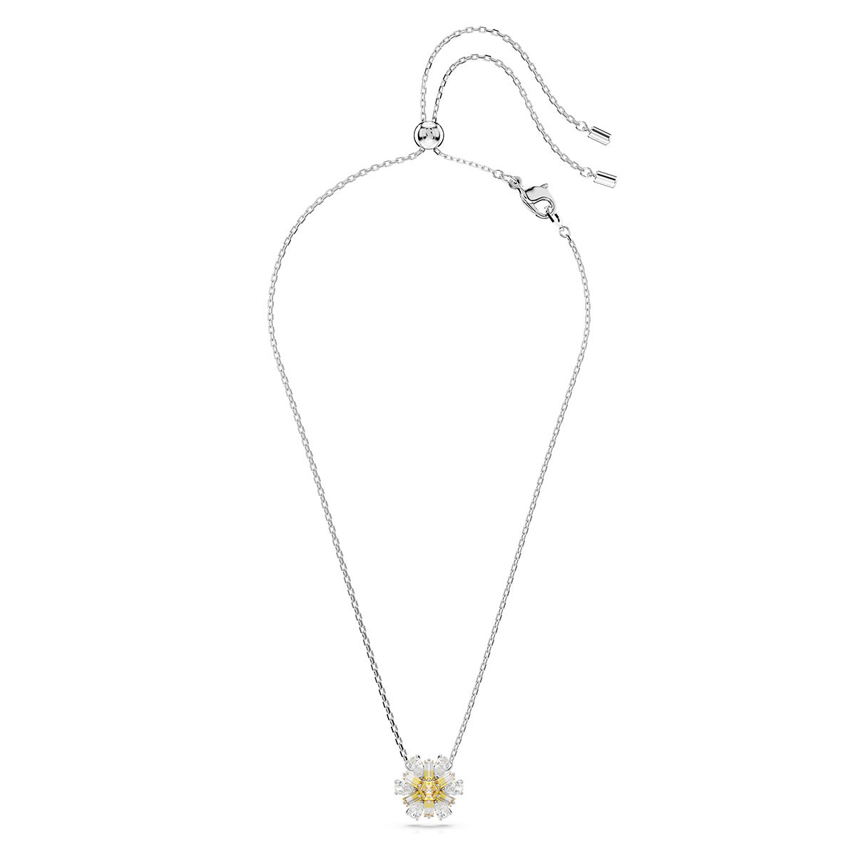 Swarovski Idyllia pendant, Flower, Yellow, Rhodium plated