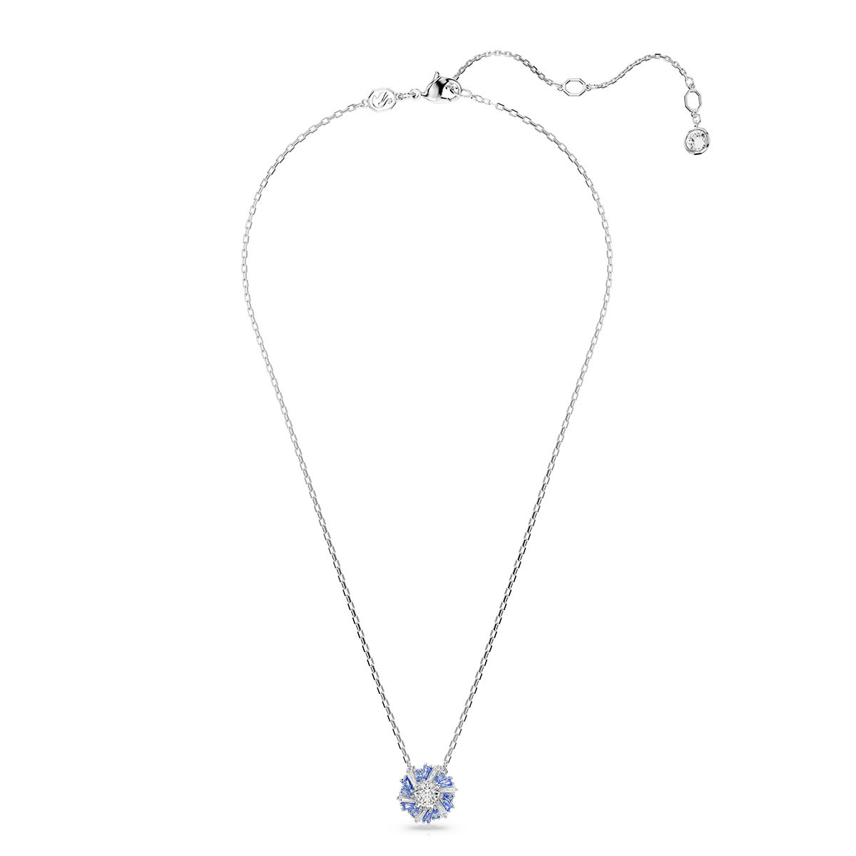 Swarovski Idyllia pendant, Flower, Blue, Rhodium plated
