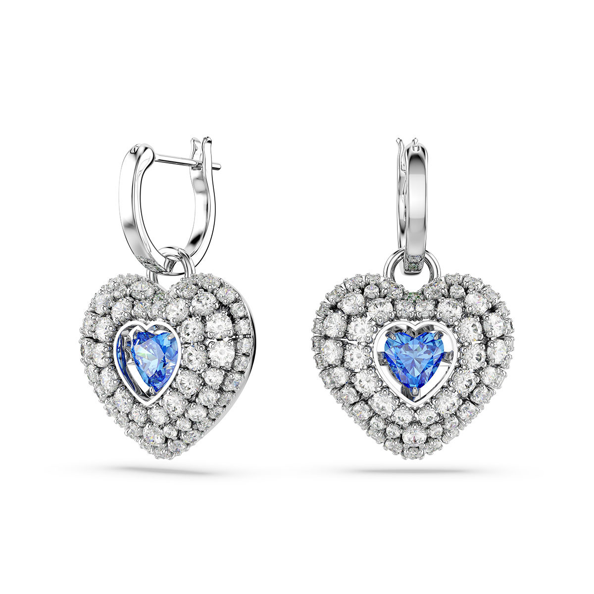 Swarovski Hyperbola drop earrings, Heart, Blue, Rhodium plated