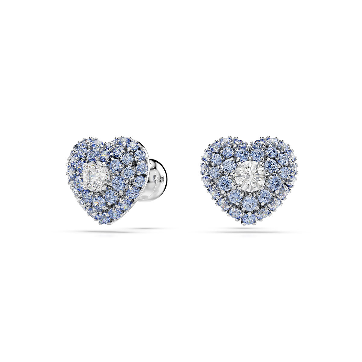 Swarovski Hyperbola stud earrings, Heart, Blue, Rhodium plated