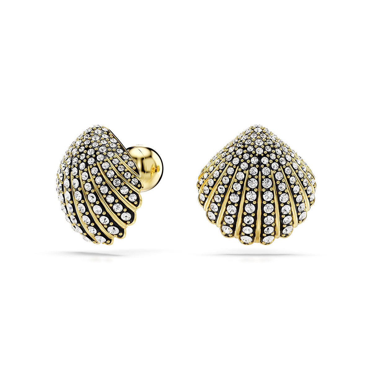 Swarovski Idyllia Shell, White, Gold Stud Pierced Earrings, Pair