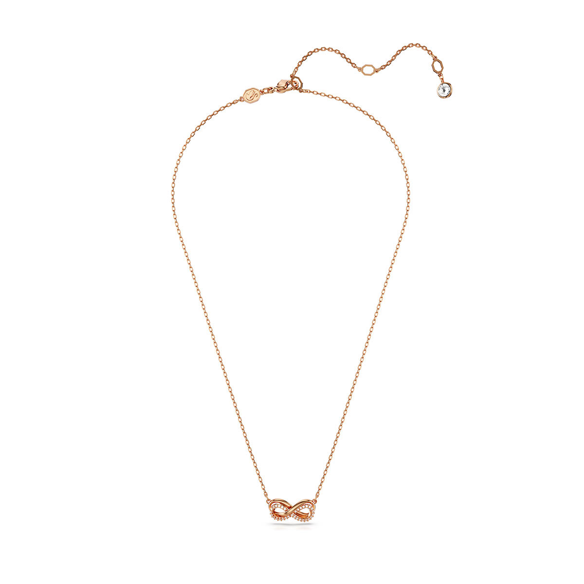 Swarovski Hyperbola pendant, Pave, Infinity, White, Rose gold-tone plated