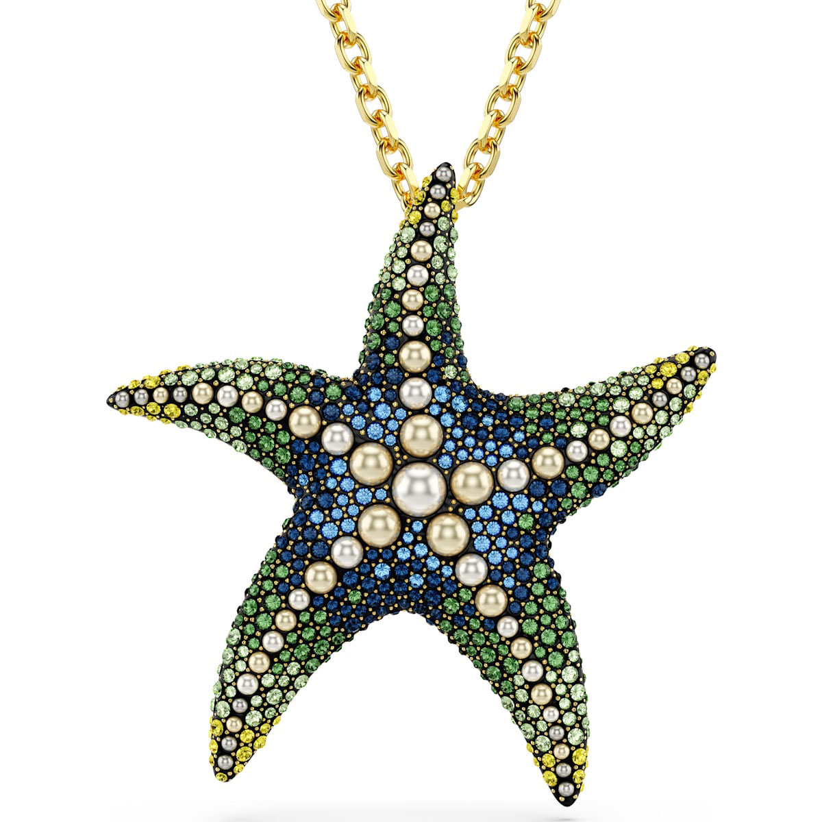Swarovski Idyllia pendant and brooch, Crystal pearls, Starfish, Multicolored, Gold-tone plated