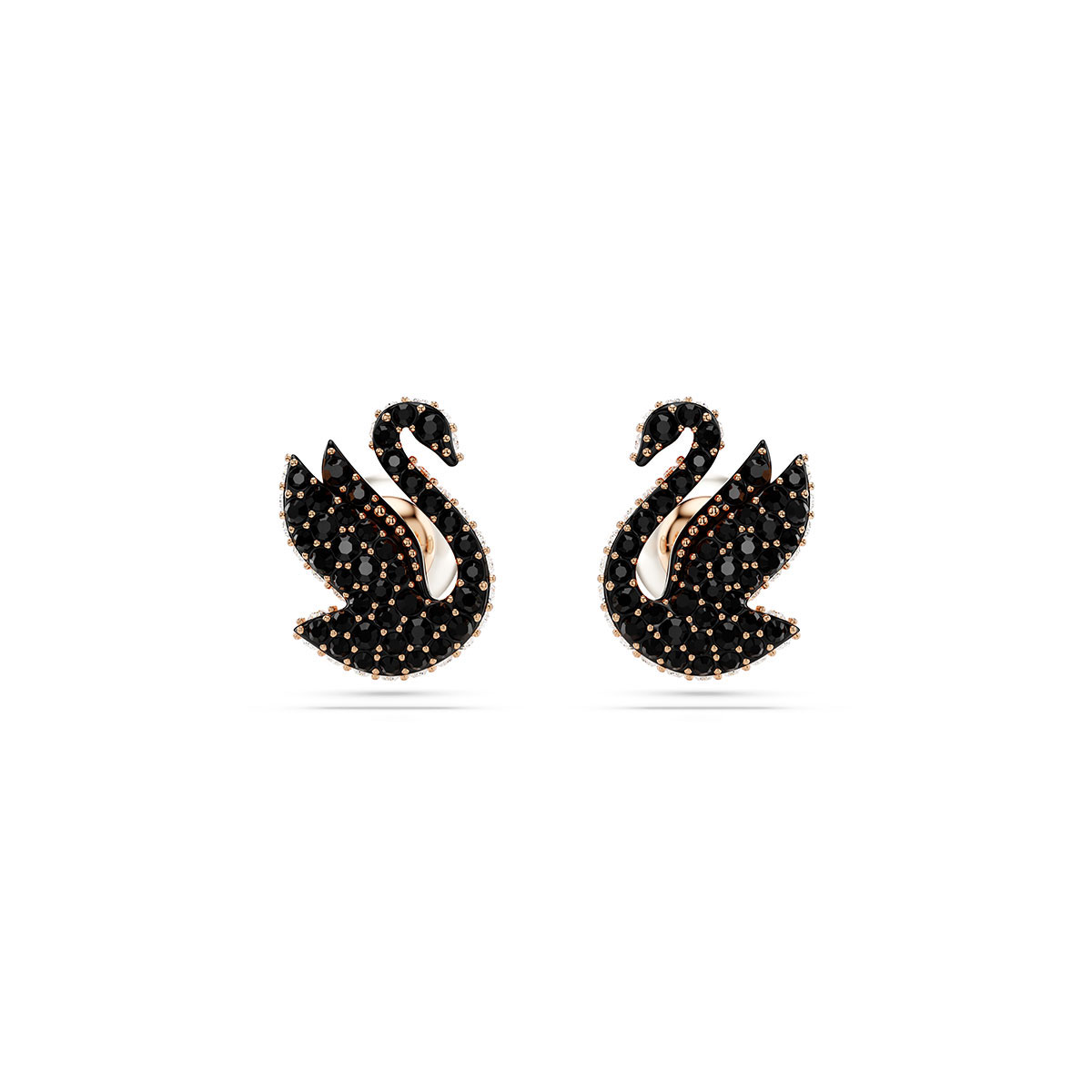 Swarovski Swarovski Iconic Swan stud earrings, Swan, Black, Rose gold ...