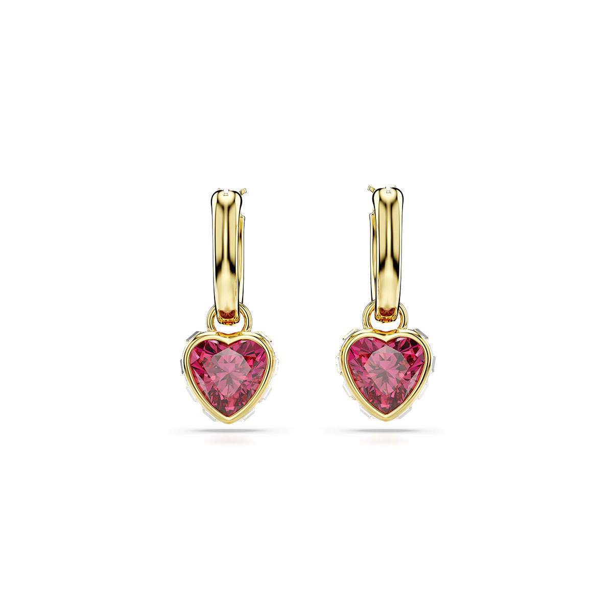 Swarovski Stilla drop earrings, Heart, Red, Gold-tone plated