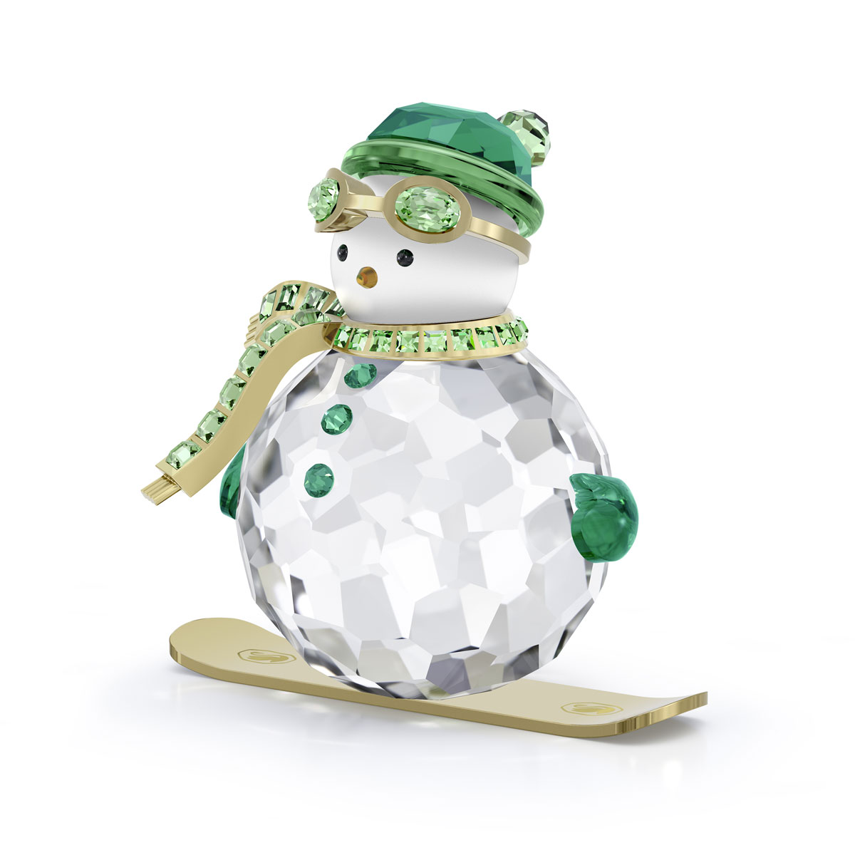 Swarovski Holiday Cheers Dulcis Snowman with Green Accents on Snowboard