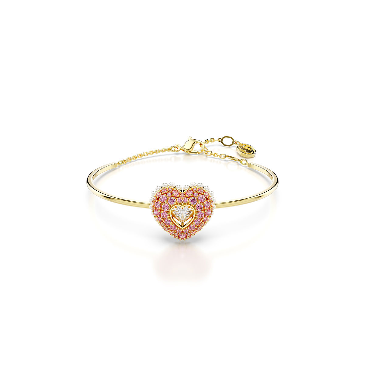 Swarovski Hyperbola bangle, Heart, Pink, Gold-tone plated