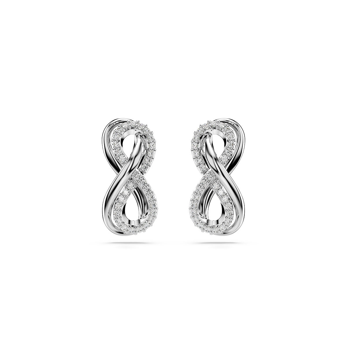 Swarovski Hyperbola stud earrings, Infinity, White, Rhodium plated