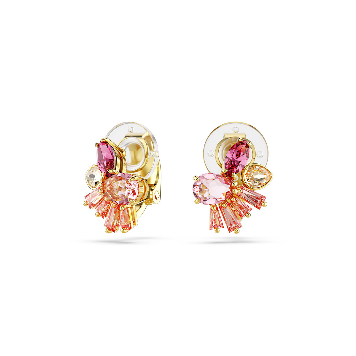 Swarovski Gema clip earrings, Mixed cuts, Flower, Pink, Gold-tone plated