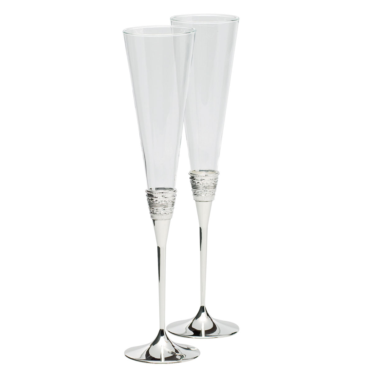 Vera Wang Wedgwood, With Love Silver Toasting Crystal Flutes, Pair