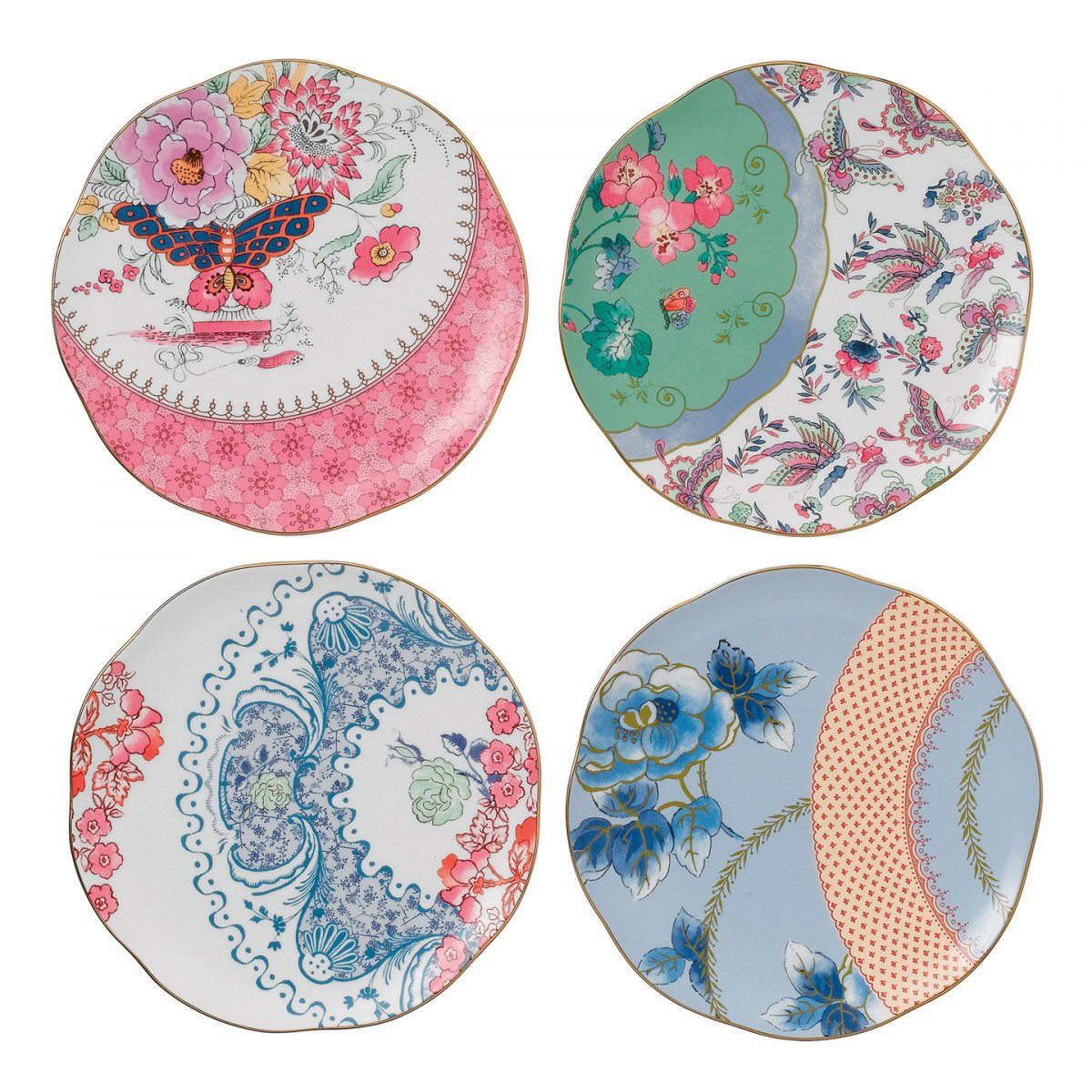 Wedgwood China Butterfly Bloom Tea Story Plates, Set of Four