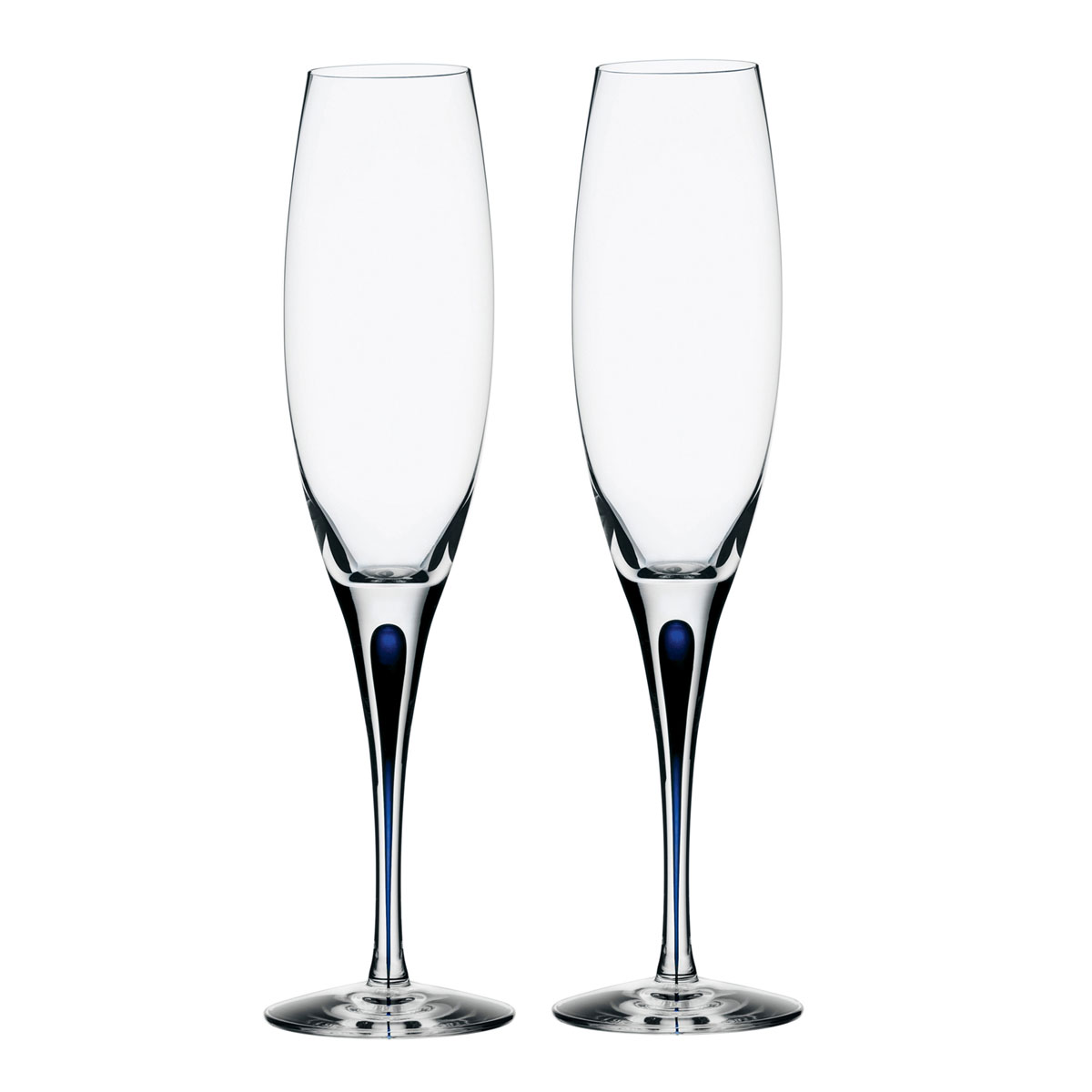 Orrefors Intermezzo Blue Crystal Champagne Flutes Pair