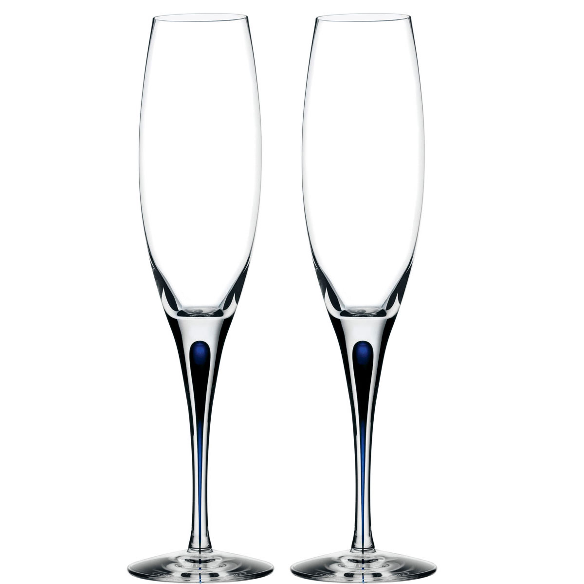Orrefors Love and Happiness Intermezzo Blue Champagne Flute, Pair