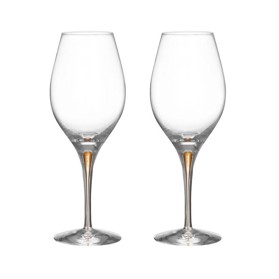Orrefors Intermezzo Gold Balance Red Wine Glasses Pair