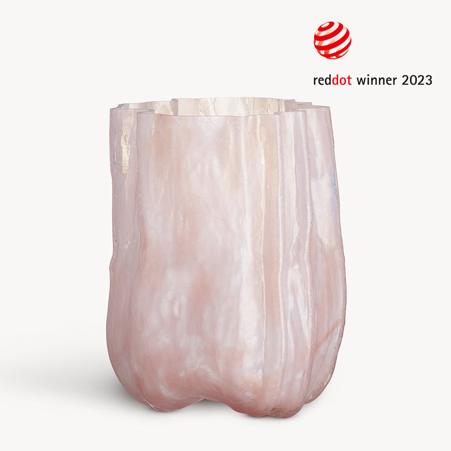 Kosta Boda Crackle Vase 11" Pink Pearl