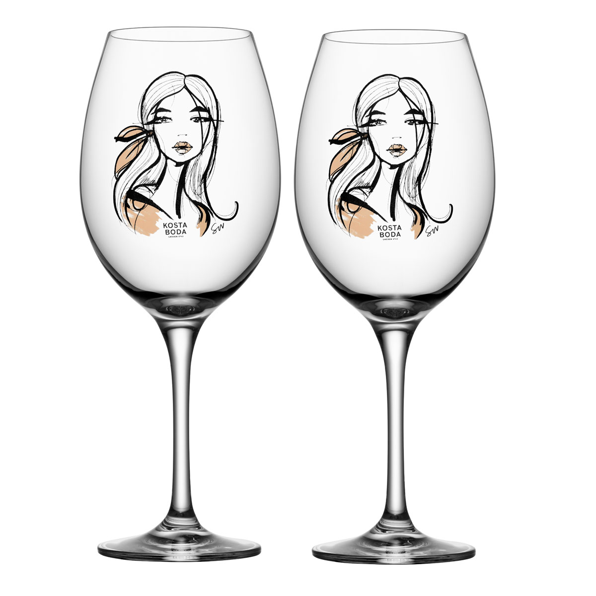 Kosta Boda Crystal All About You Wait For Her Wine, Pair
