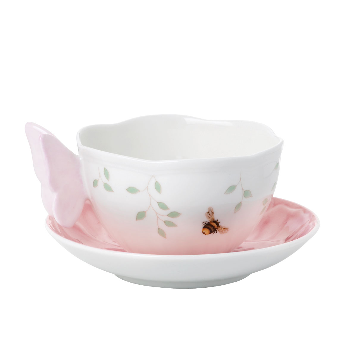 Lenox Butterfly Meadow China Figurine Pnk Cup And Saucer