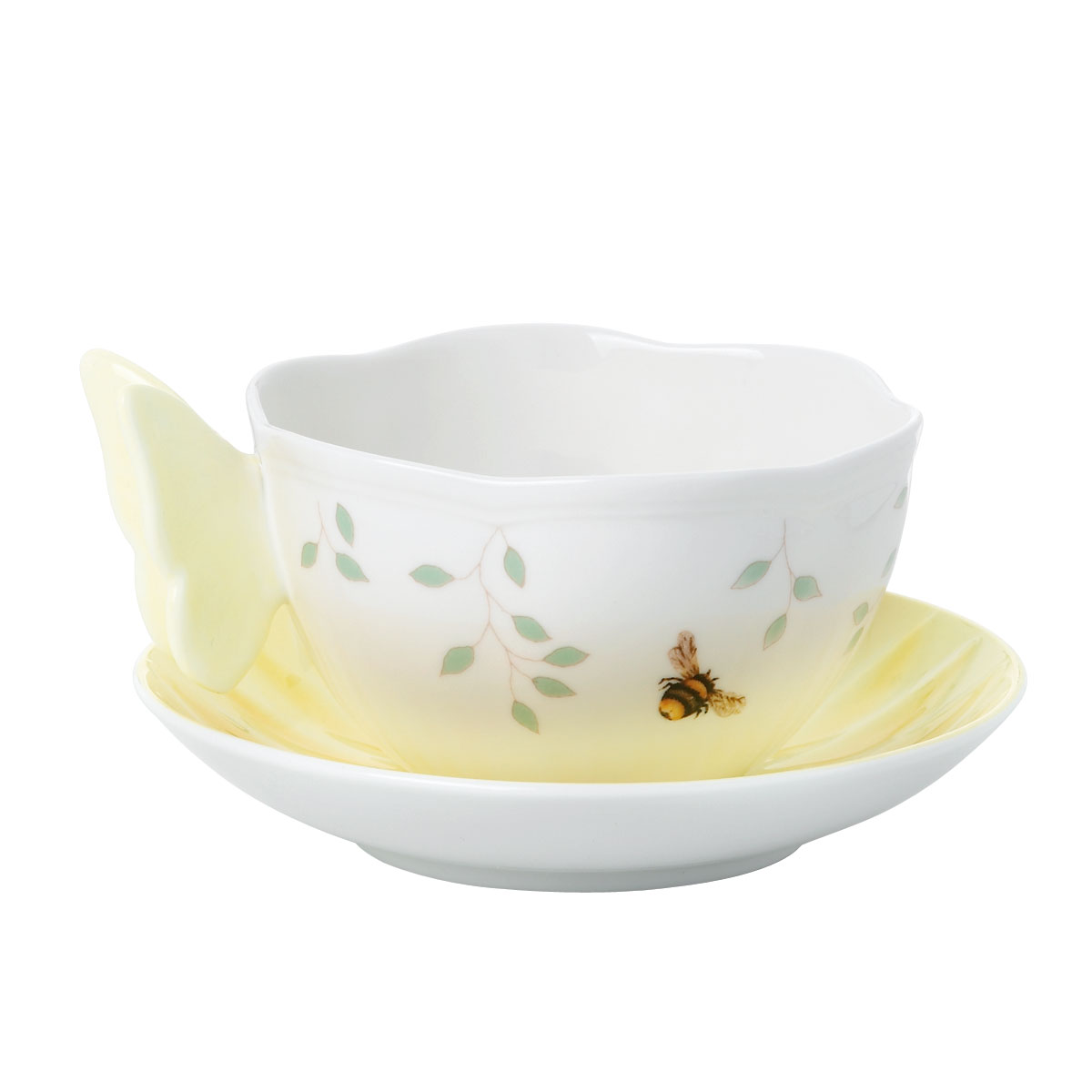 Lenox Butterfly Meadow China Figurine Yel Cup And Saucer