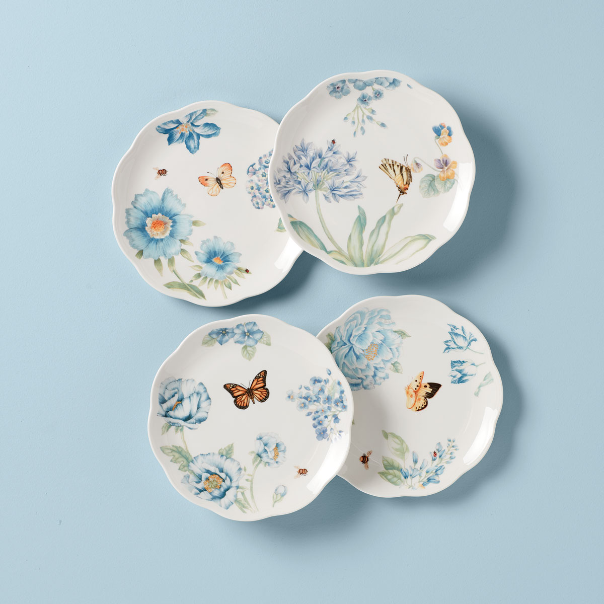 Lenox Butterfly Meadow Blue China Dessert Place Setting Of Four