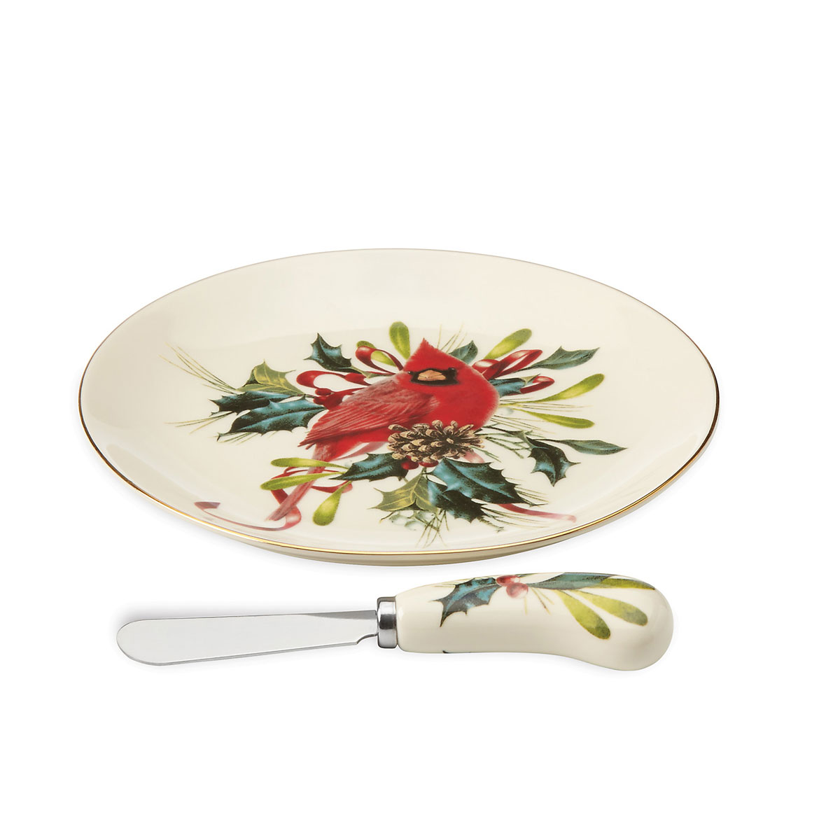 Lenox Winter Greetings Dinnerware Cardinal Cheese Platter with Knife Set