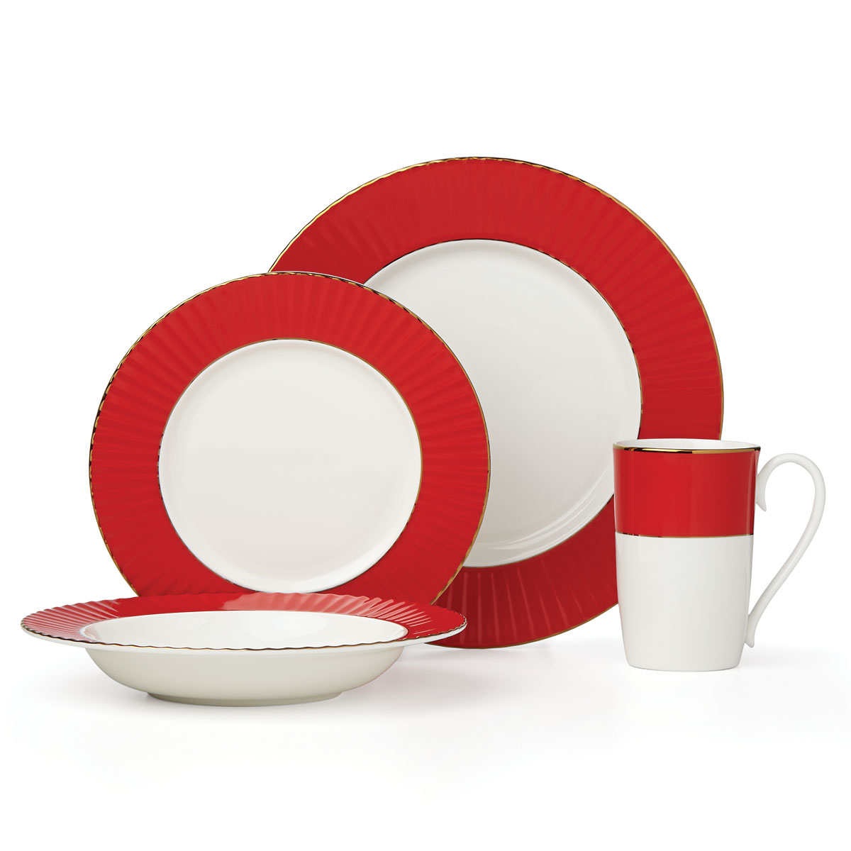 Lenox Pleated Colors Red China 4 Piece Place Setting