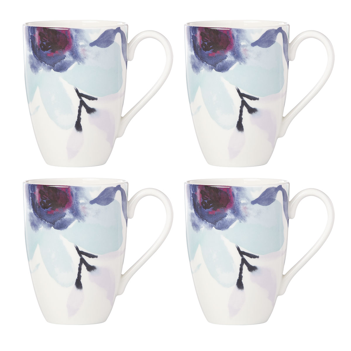 Lenox Indigo Watercolor Floral China Mug Set Of Four