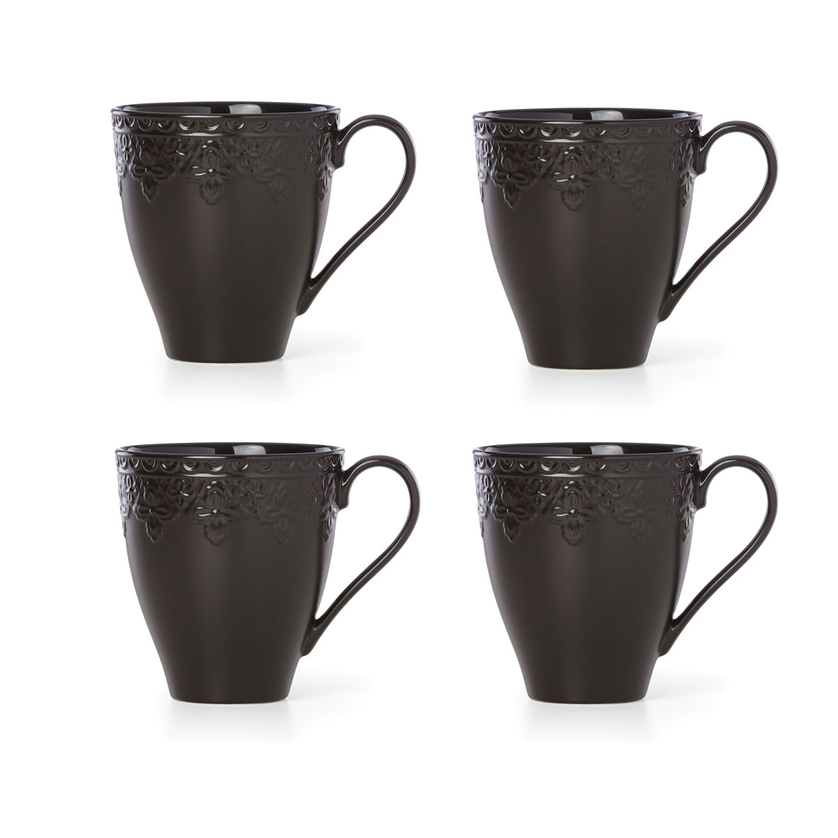 Lenox Chelse Muse Dinnerware Fleur Matt Black Mug Set Of Four