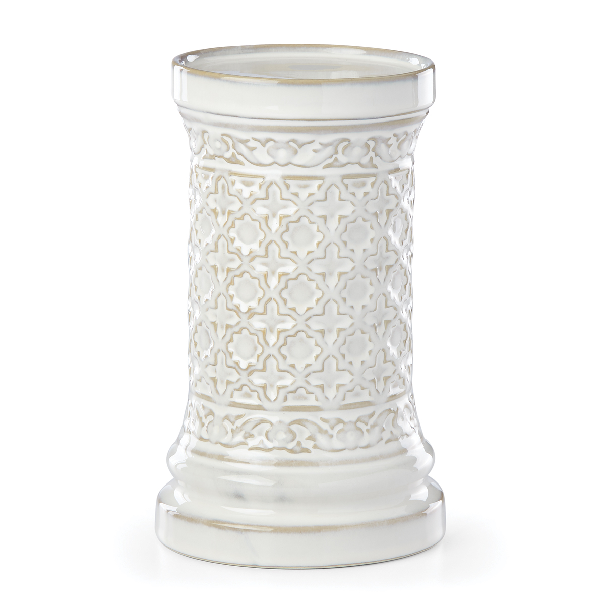 Lenox Global Tapestry Stoneware 8" Pillar Candle Holder White