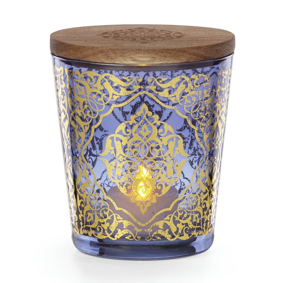 Lenox Global Tapestry Glass Votive Blue with Tealight 4.5"