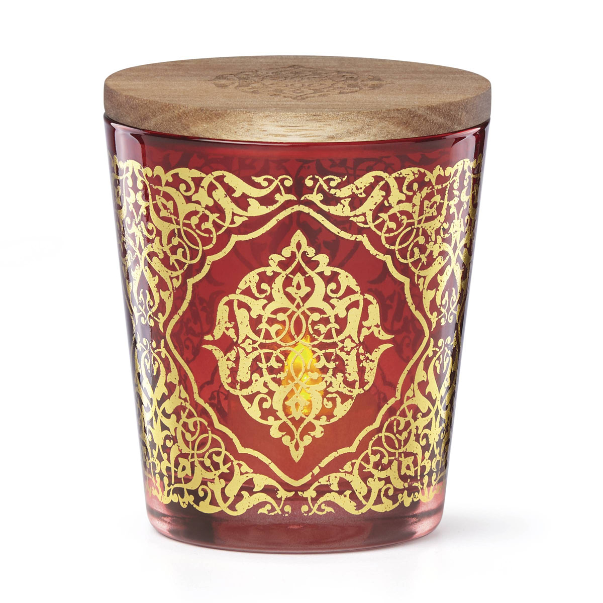 Lenox Global Tapestry Glass Votive Red with Tealight 4.5"