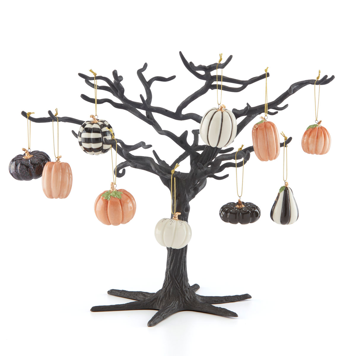 Lenox 2022 Mini Pumpkin 10 Piece Ornament And Matte Black Metal Tree Set