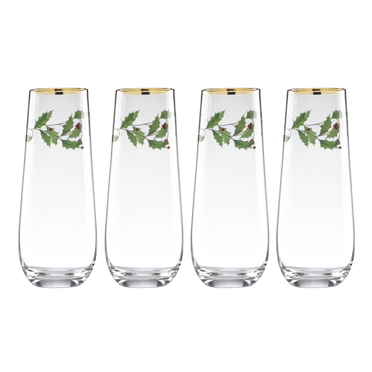 Lenox Barware Holiday Decal Stemless Flutes Set of 4