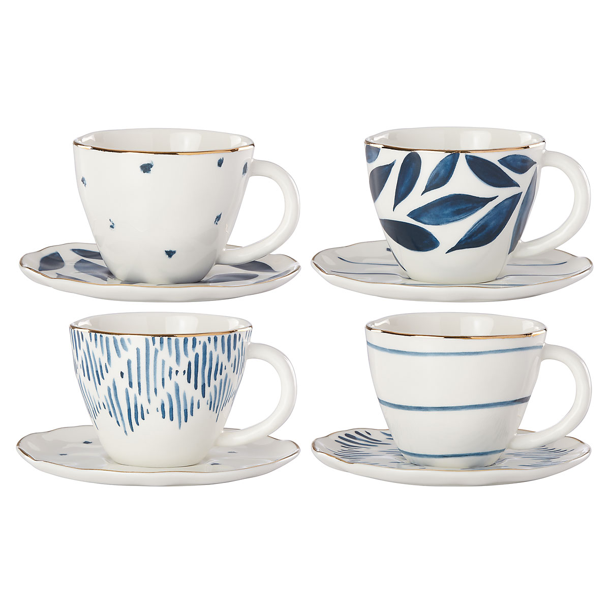 Lenox Blue Bay Dinnerware Espresso Cups And Saucers, Set Of Four