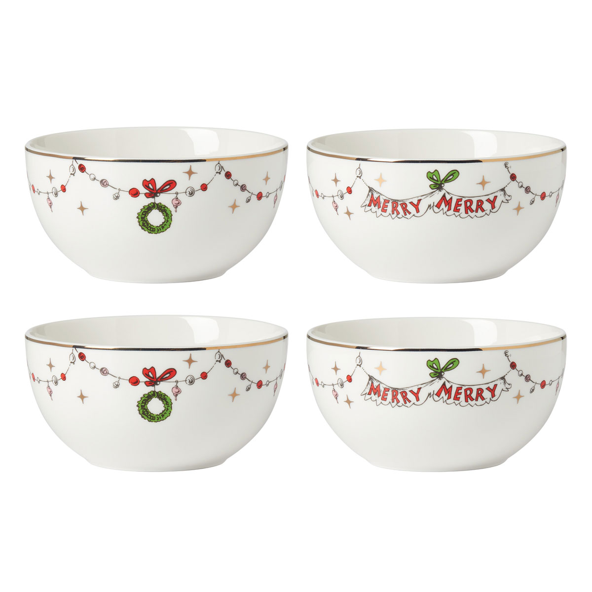 Lenox China Merry Grinchmas All Purpose Bowl 6, Set Of 4, 2 Designs